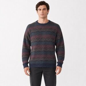 Vintage Paul Stuart 100% Alpaca Geometric Crewneck Sweater Men's XL Peru
